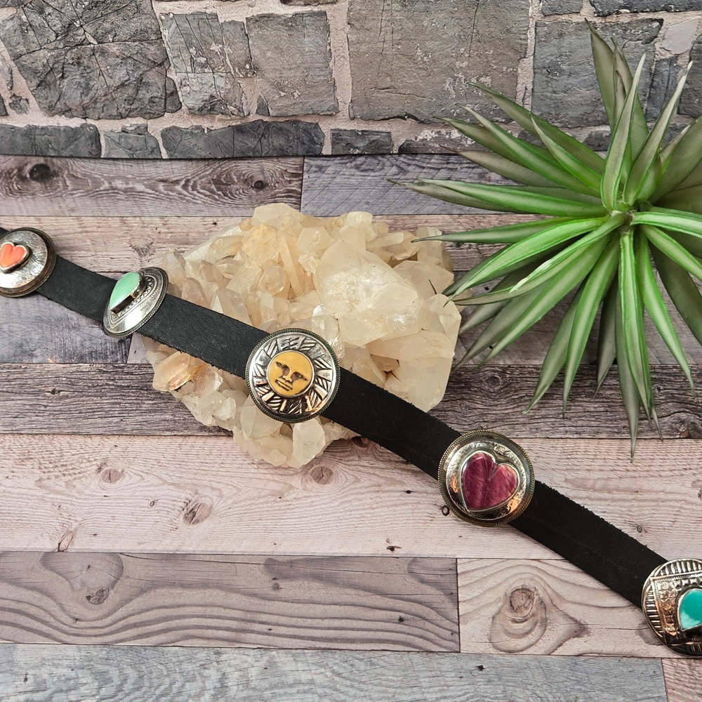 Hatband VintageElegant Black Hat Band with Silver and Colorful Accents